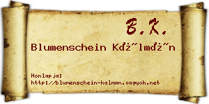 Blumenschein Kálmán névjegykártya